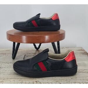 Gucci child's slip on loafers shoe black Size 27 Black/red/green Made in Italy